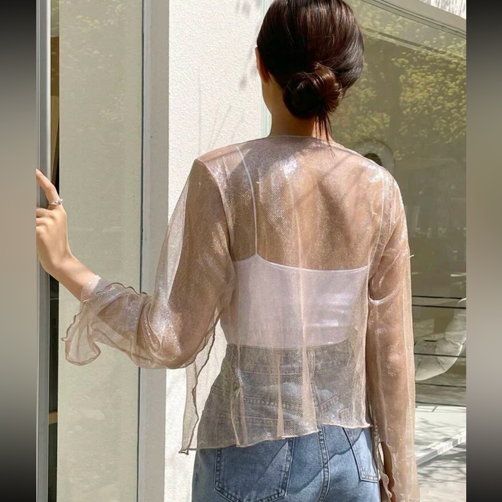 Lightweight Sheer Cardigan Shrug - Champagne - Picture 2 of 3